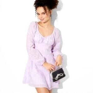 Pastel Purple Lavender Milkmaid Cottage Babydoll Mini Dress M picnic Lolita